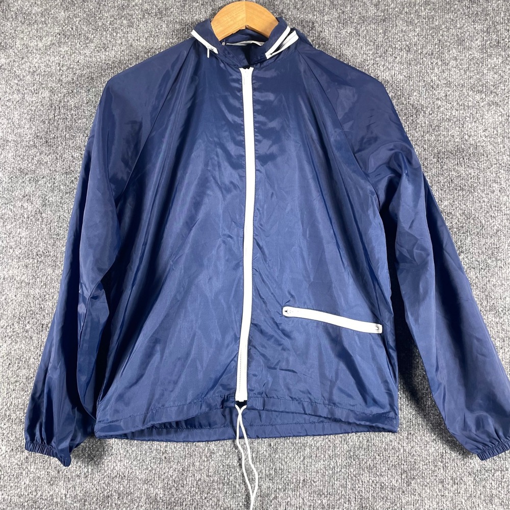 Vintage Rainbow Sportswear Jacket Mens XS S Blue Windbreaker Full Zip Hooded 80s
